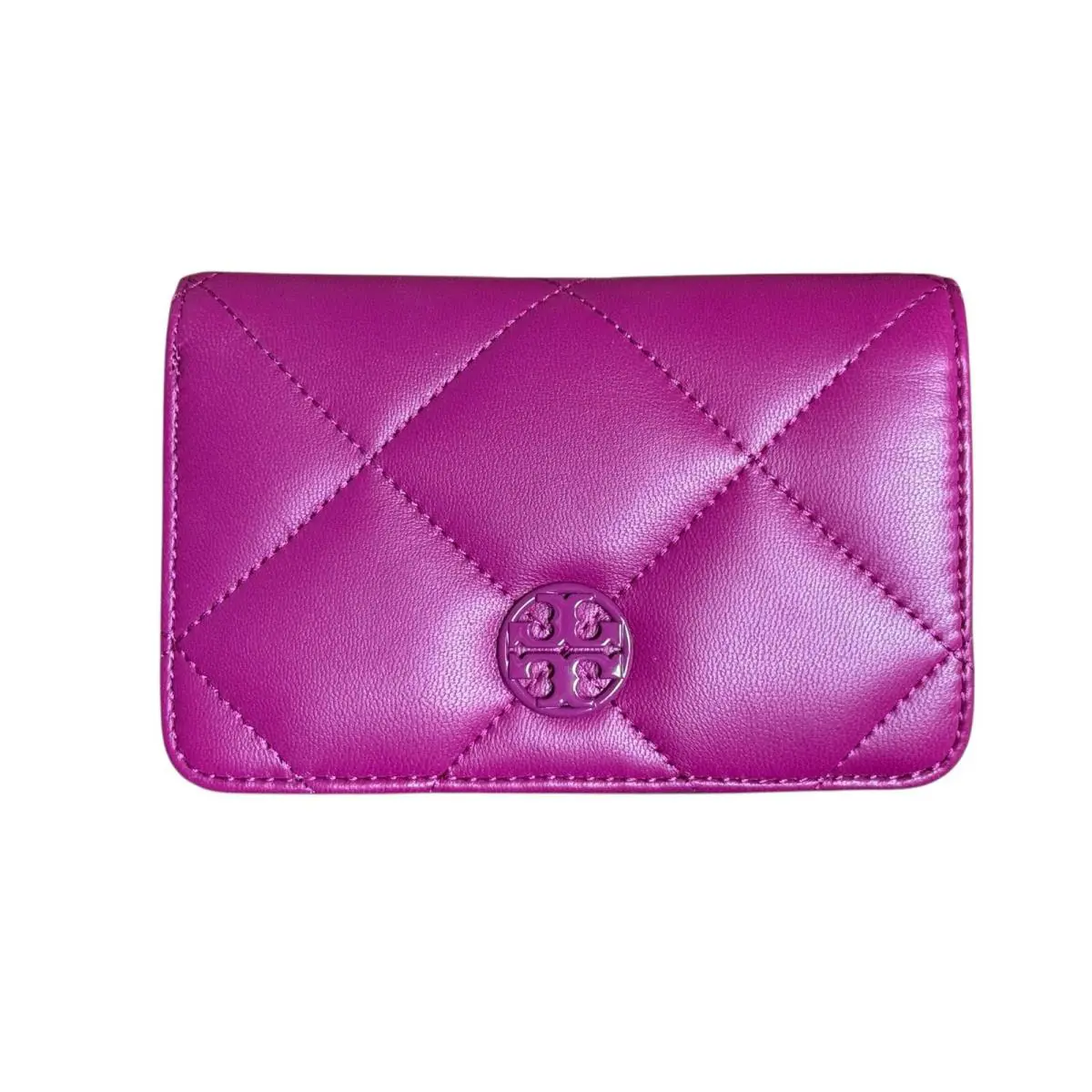 Tory Burch Willa Soft Quilt Medium Leather Wallet Fuchsia Diamond Stitched
