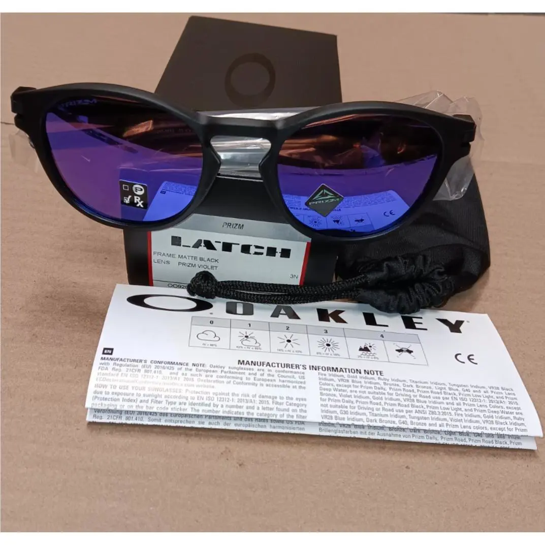 Oakley Latch Sunglasses Matte Black Frame Prizm Violet Lens OO9265-5553