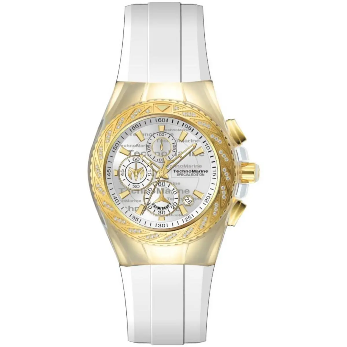 Technomarine Men`s Watch Cruise Glitz Chronograph Silver Dial Strap TM-125013