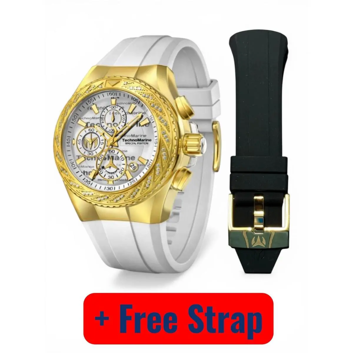 Technomarine TM-125013 Special Edition Cruise Glitz Gold 44.5 Custom +two Strap