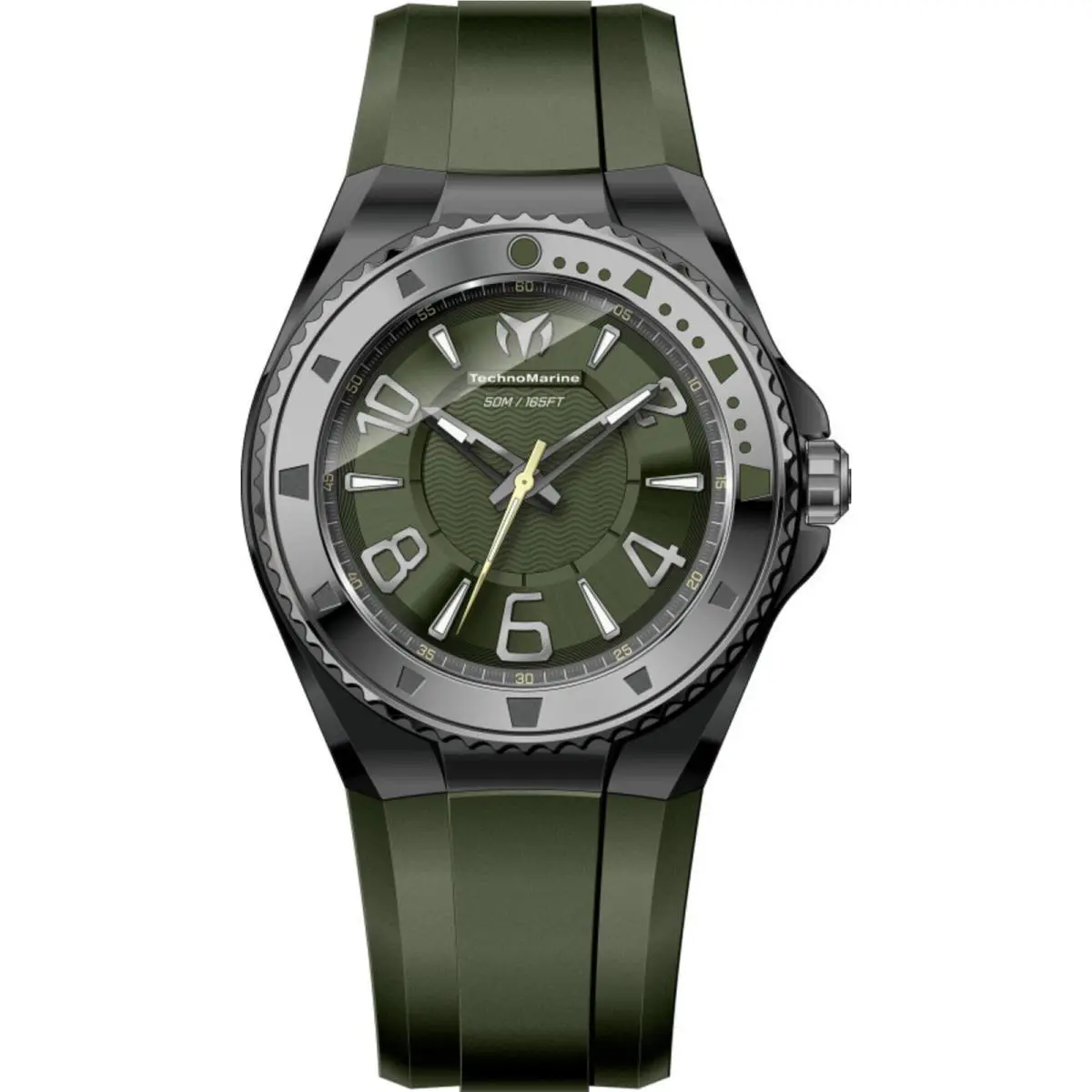Technomarine Men`s Watch Lusso Mare Olive Green Dial Silicone Strap TM-225025