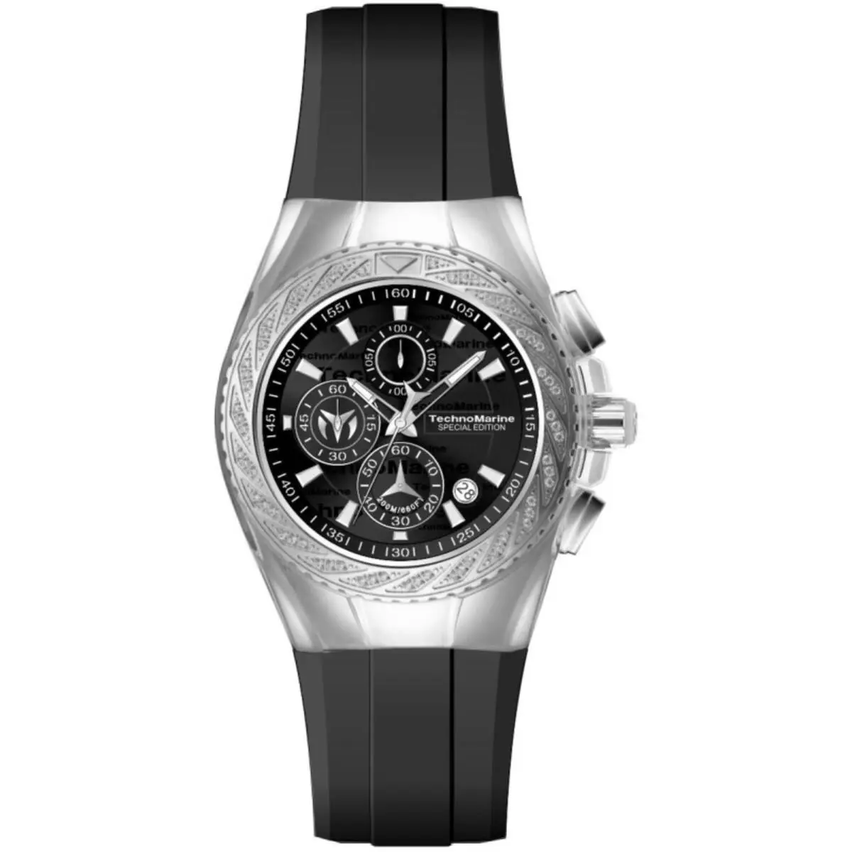 Technomarine Men`s Watch Cruise Glitz Chronograph Black Silicone Strap TM-125015