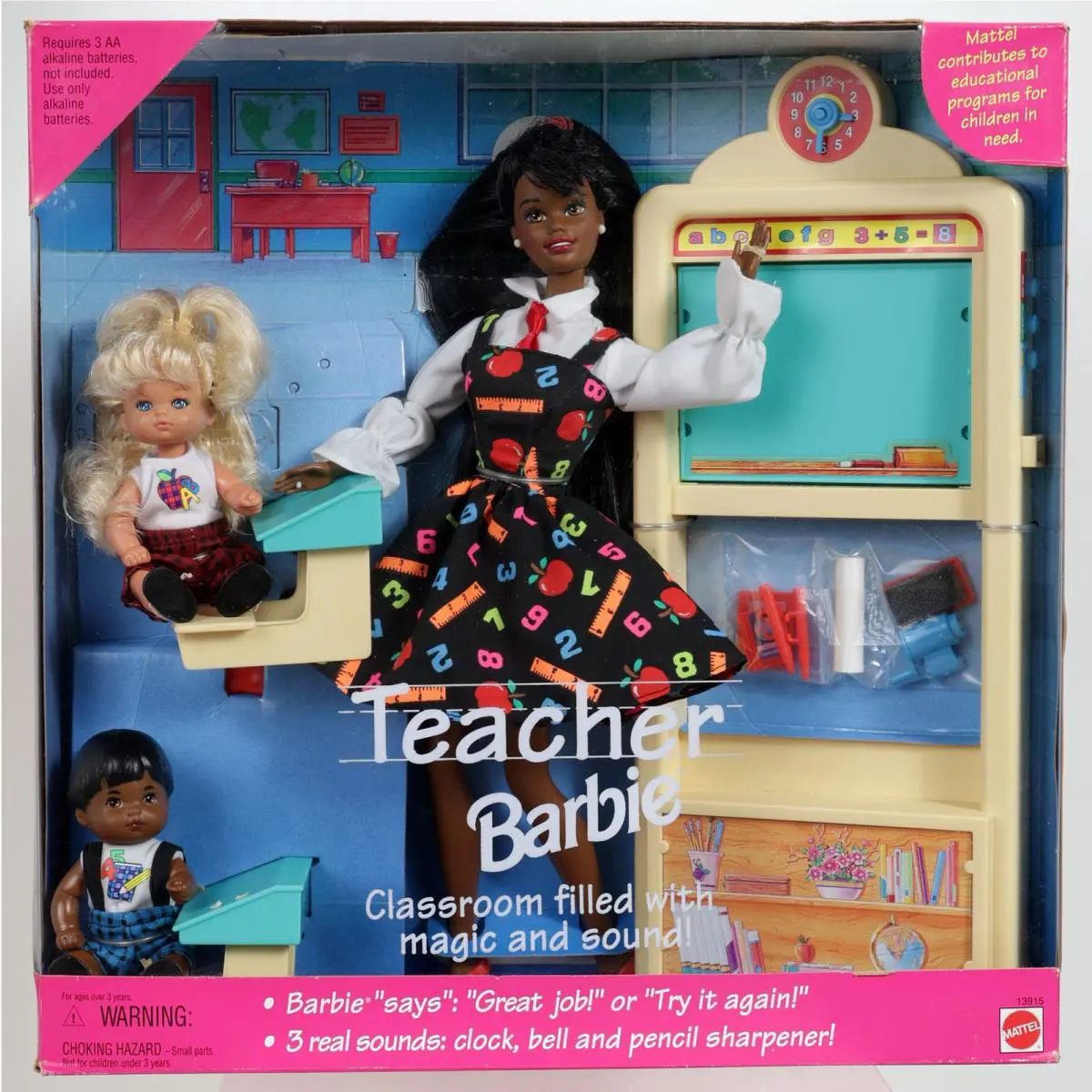 Black Teacher Barbie Doll with Blonde Black Kids Set - 13915 Nrfb 1995 Mattel