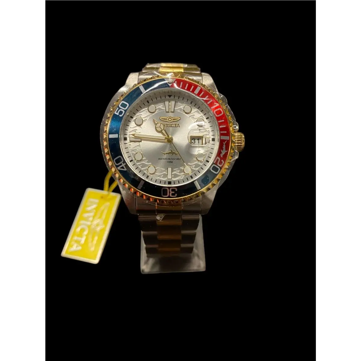 Men`s Pro Diver 43mm Quartz Watch Two Tone Band and Bezel Gold Blue Red by Invicta