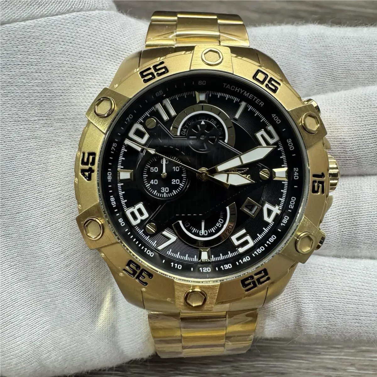 Invicta S1 Rally Scuba Watch Men 48mm Gold Stainless Steel Chronograph Black