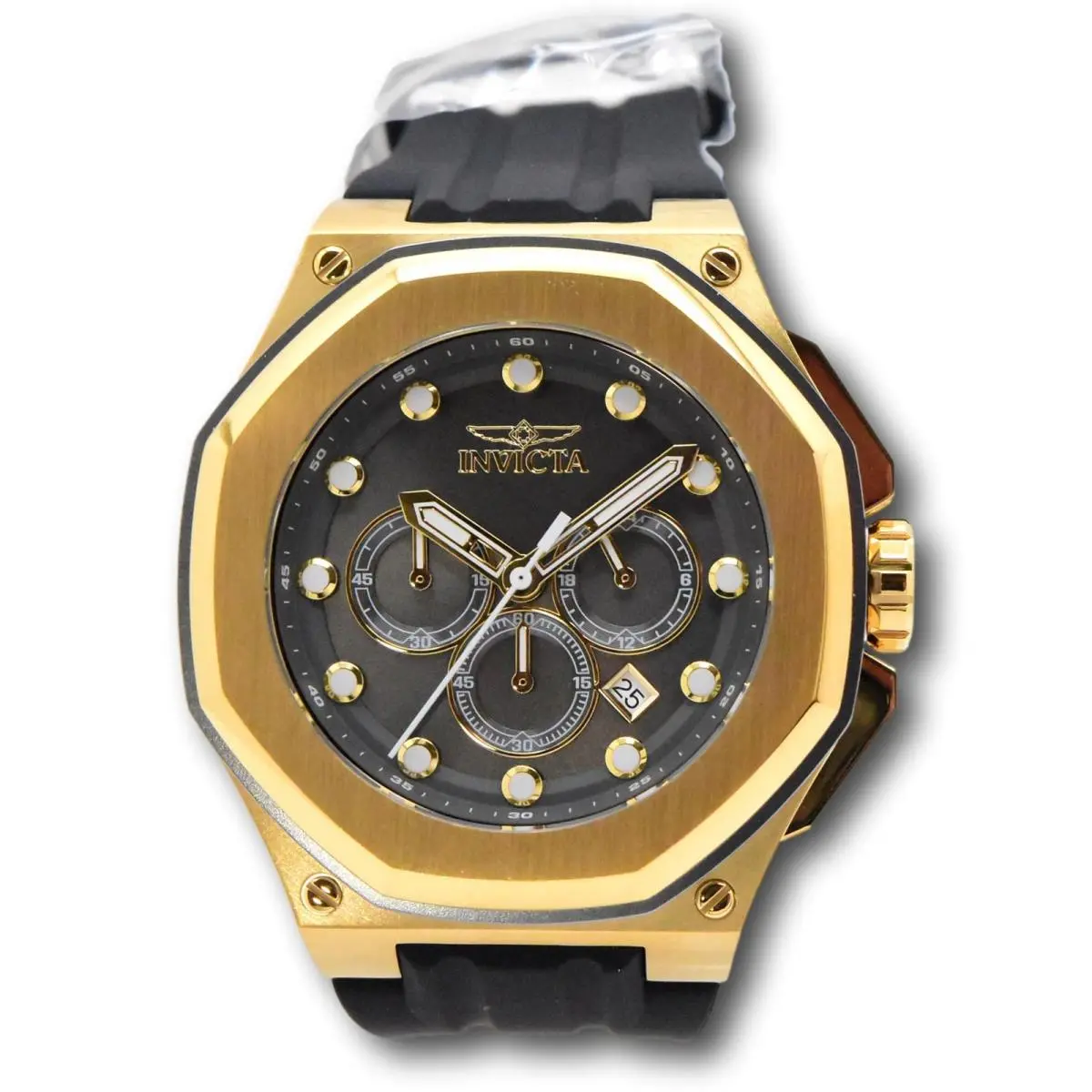 Akula Kasmat Men`s 50mm Gray Dial Gold Chronograph Watch 49142 by Invicta