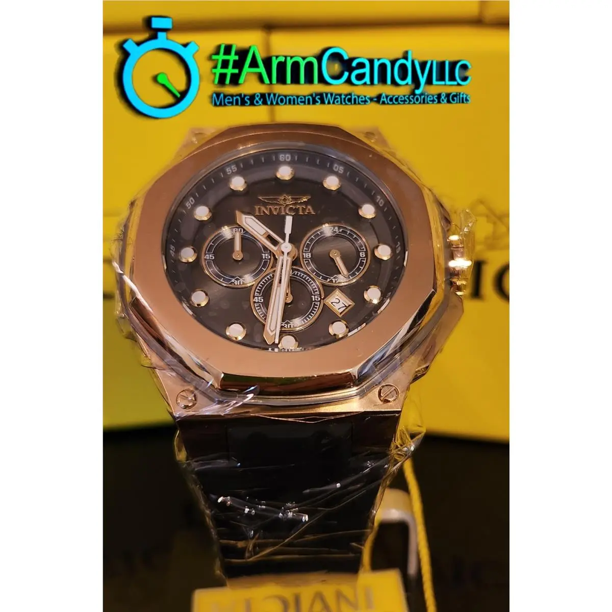 Invicta Akula Men`s 50mm Gunmetal Dial Gold Case with Chronograph 49142