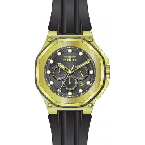 Invicta Akula Kasmat Men`s 50mm Gunmetal Dial Gold Case with Chronograph 49142 - Dial: Gold, Gray, White, Yellow, Band: Black, Bezel: Gold, Gray, Yellow