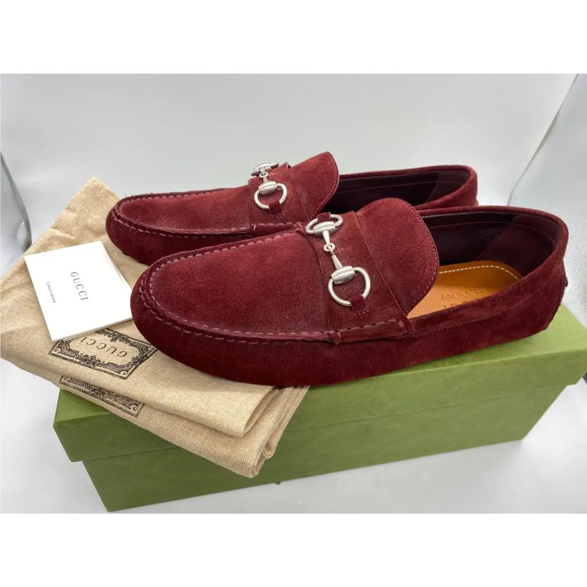 Gucci Men’s Driver Horsebit Moccasin Suede Red 765859 Size 8 US 9