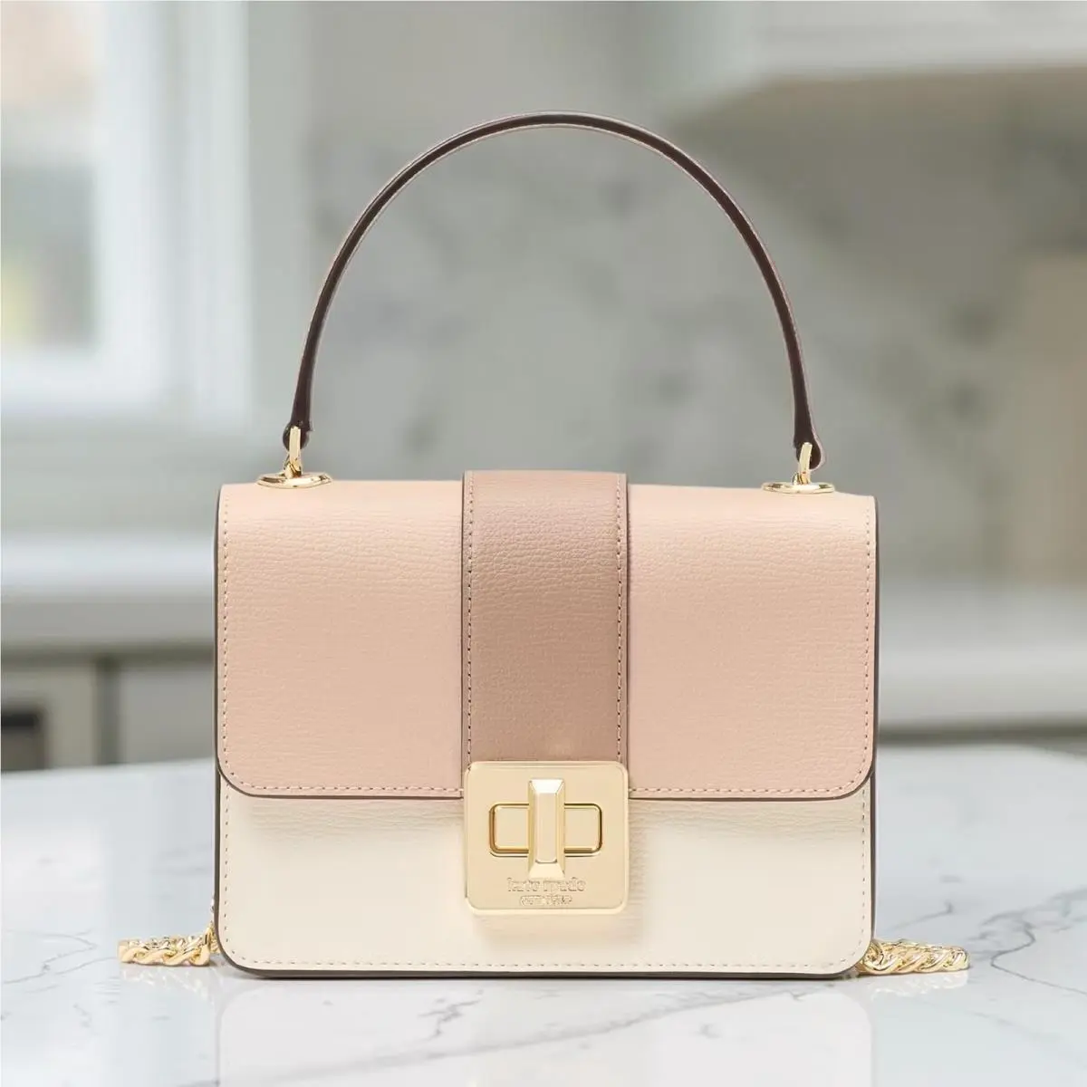 Phoebe Turnlock Mini Flap Crossbody Bag Toasted Hazelnut KK897 by Kate Spade
