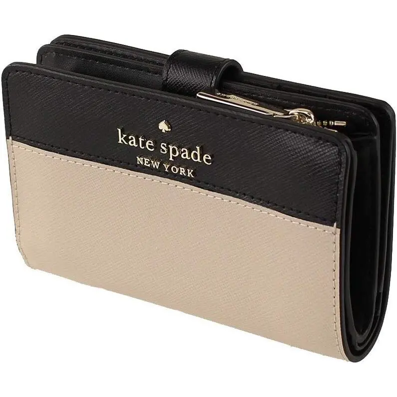 Kate Spade Madison Staci Colorblock Medium Compact Bifold Wallet Warm Beige