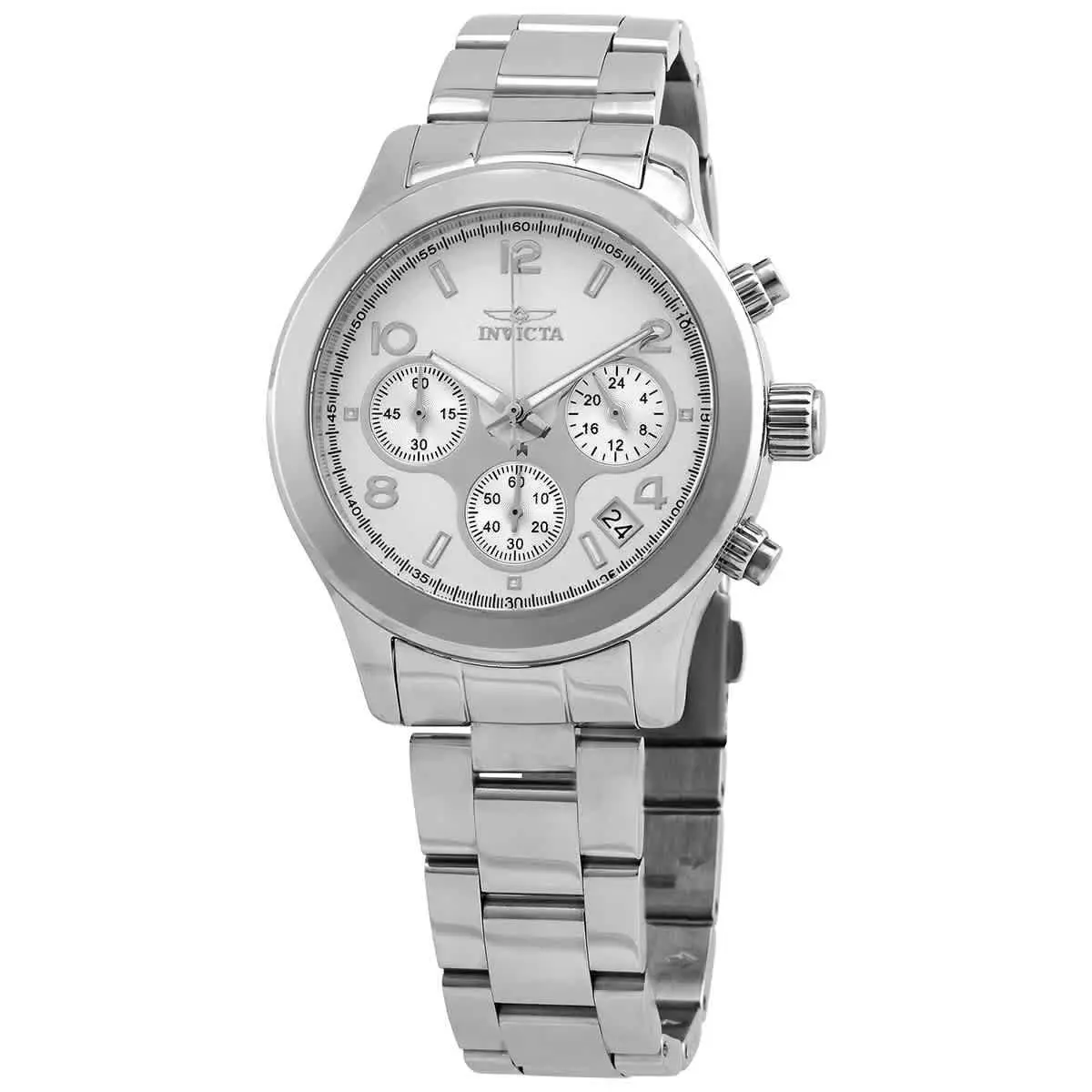 Invicta Angel Chronograph Silver Dial Ladies Watch 19216 - Dial: Silver, Band: Silver-tone, Bezel: Silver-tone