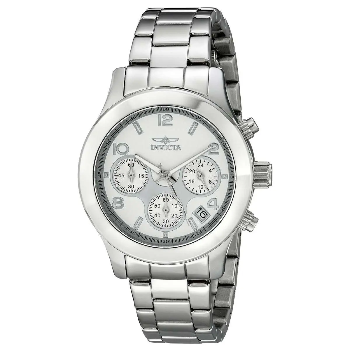 Invicta Angel Chronograph Silver Dial Ladies Watch 19216 - Dial: Silver, Band: Silver-tone, Bezel: Silver-tone