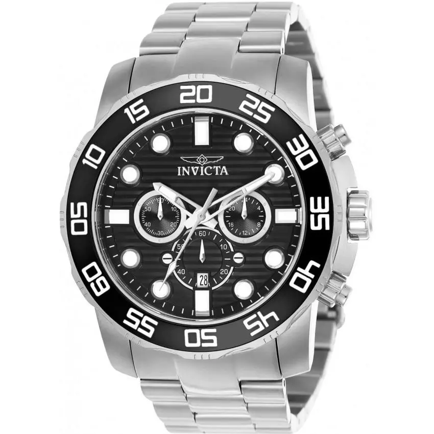 Invicta Pro Diver Scuba Chronograph Men`s Quartz VD53 Watch Ss/black 22226 - Dial: Black, Band: Silver, Bezel: Black