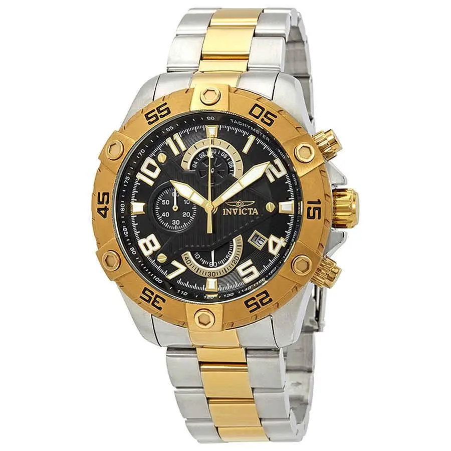 Invicta S1 Rally Chronograph Black Dial Men`s Watch 26100 - Dial: Black, Band: Two-tone (Silver-tone and Yellow Gold-plated ), Bezel: Silver-tone