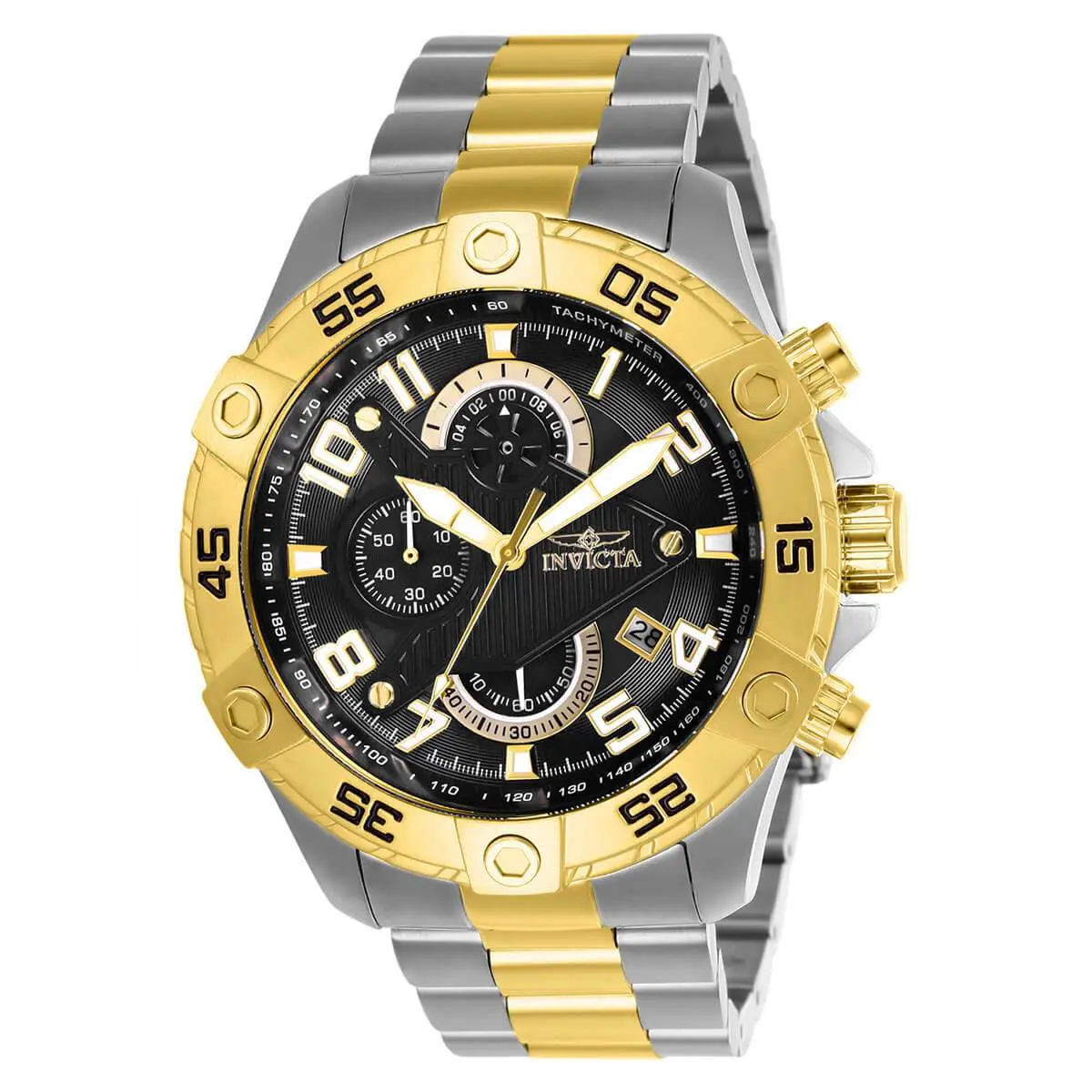 Invicta Men`s Watch S1 Rally Chronograph Black Dial Two Tone Bracelet 26100