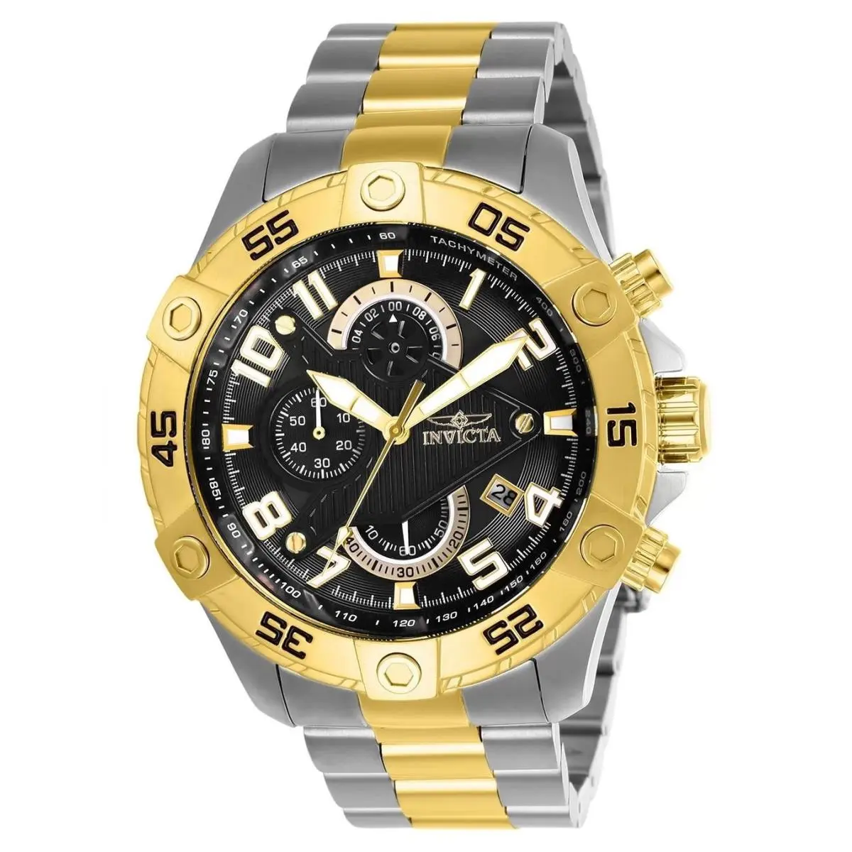 Invicta Men`s 26100 S1 Rally Quartz Multifunction Black Dial Watch - Dial: Black, Band: Gold/Stainless Steel