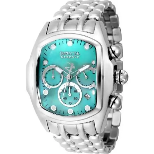 Invicta Men`s 44.5mm Reserve Lupah Mother of Pearl Green/silver Tone 100m Watch - Dial: Orange, Band: Silver Tone, Other Dial: Orange