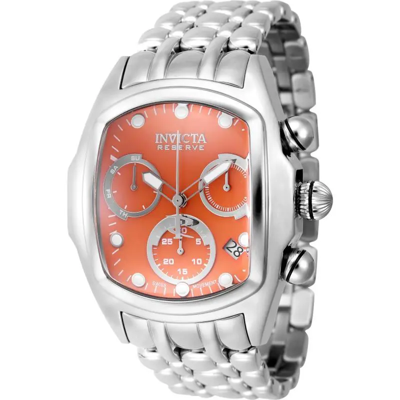 Invicta Men`s Lupah 45mm Quartz Watch IN-48467 - Dial: Orange, Band: Silver Tone, Other Dial: Orange