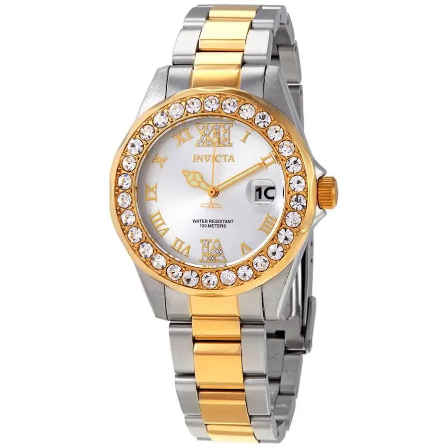 Invicta Pro Diver Lady Silver Sunray Dial Two-tone Ladies Watch 20215