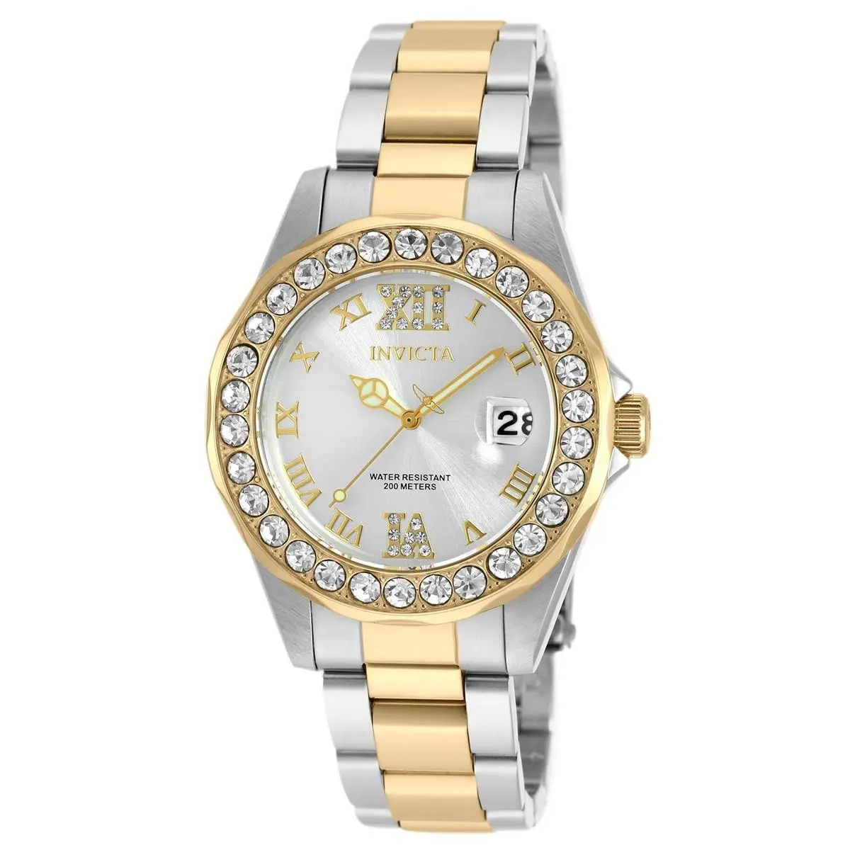 Invicta 20215 Lady`s Two Tone Steel Silver Dial Quartz Dive Watch - Dial: Silver, Band: Silver, Yellow