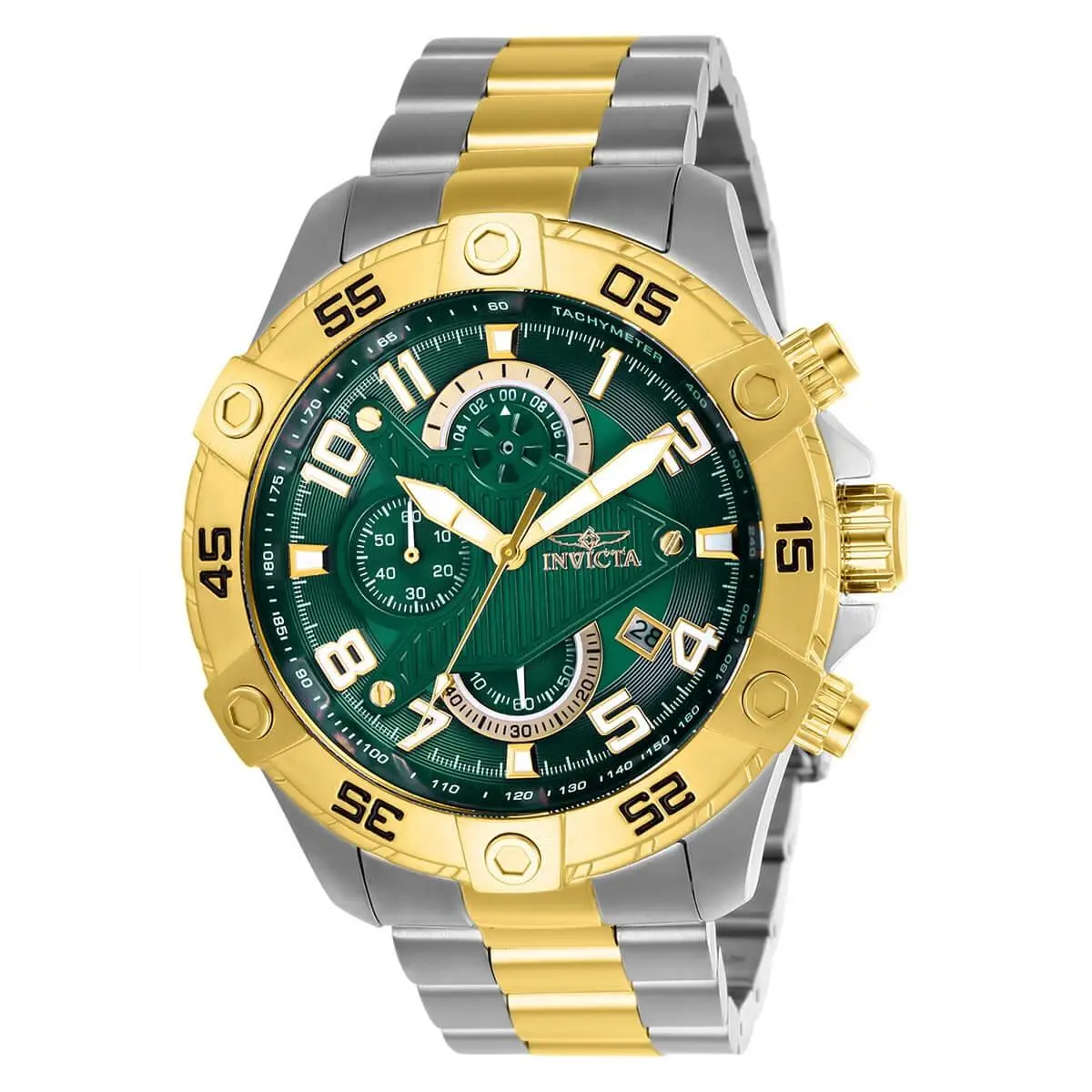 Invicta Men`s Chronograph Watch - S1 Rally Green Dial Two Tone Bracelet 26099