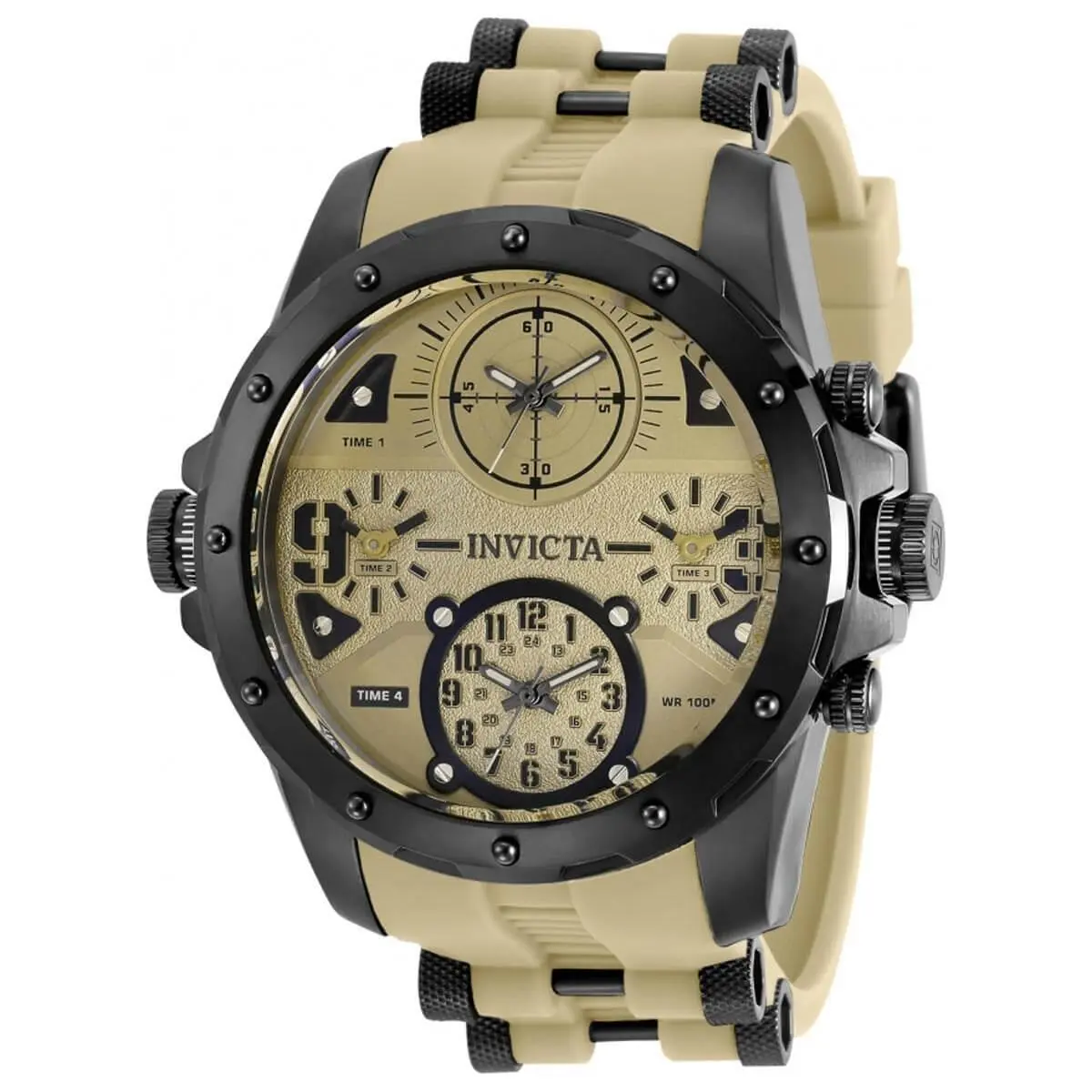 Invicta Men`s Watch Coalition Forces Quartz Light Brown and Black Dial 31139 - Dial: Black, Light Brown, Band: Light Brown, Black
