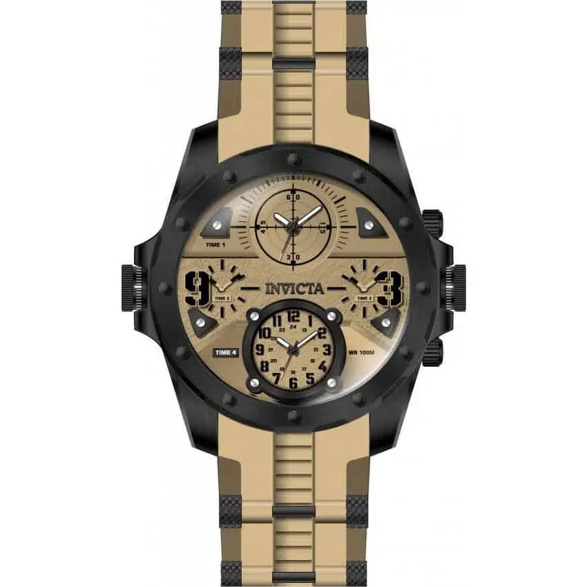 Invicta Men`s Watch Coalition Forces Quartz Light Brown and Black Dial 31139 - Dial: Black, Light Brown, Band: Light Brown, Black