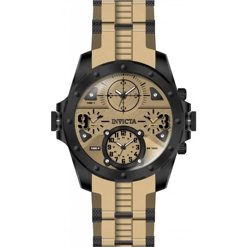 Invicta Coalition Forces Quartz Men`s Watch 31139 - Dial: Light Brown (Four Time Zone), Band: Light Brown, Bezel: Black Ion-plated