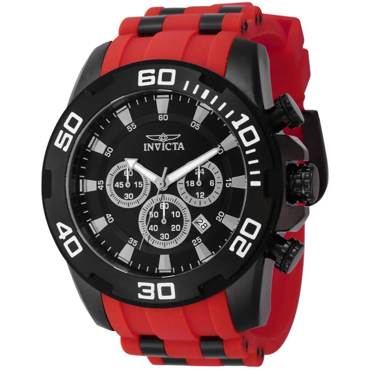 Invicta Men`s Watch Pro Diver Chrono Black Steel and Red Silicone Strap 44546