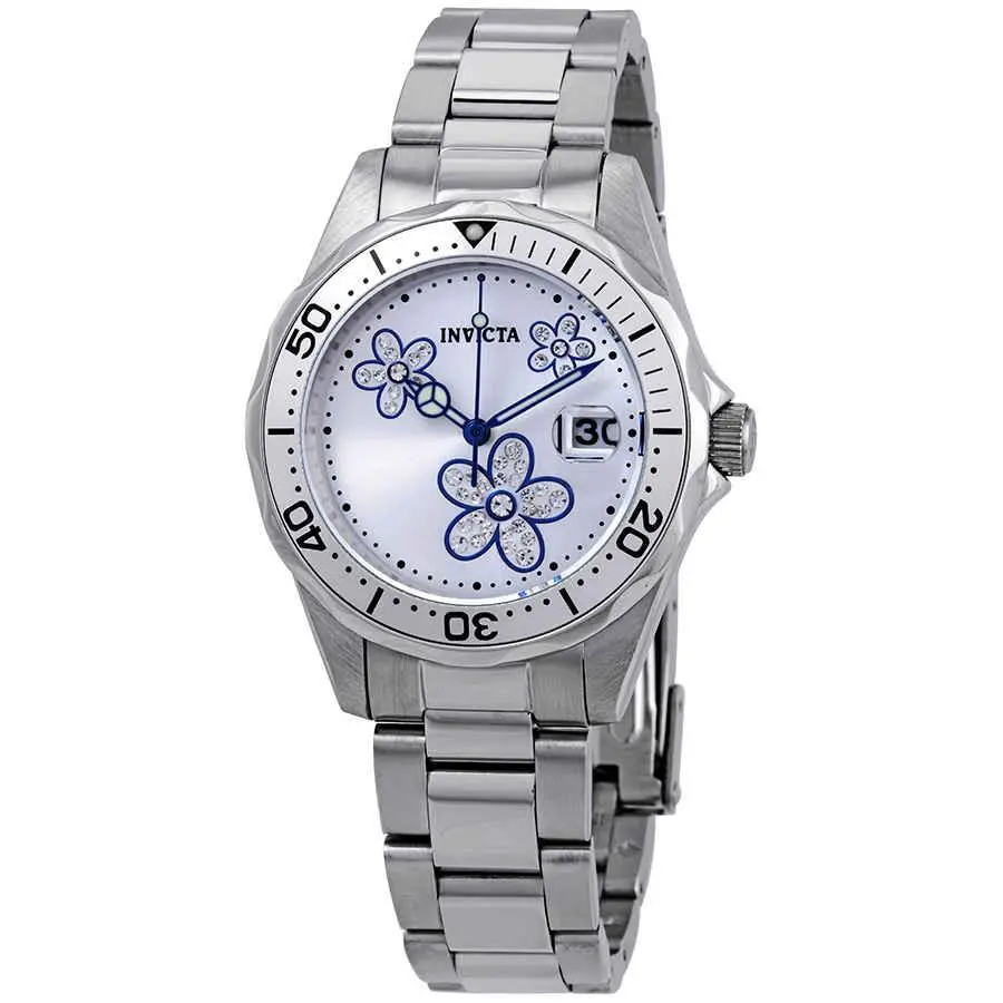 Invicta Pro Diver Silver Crystal-set Dial Stainless Steel Ladies Watch 12834