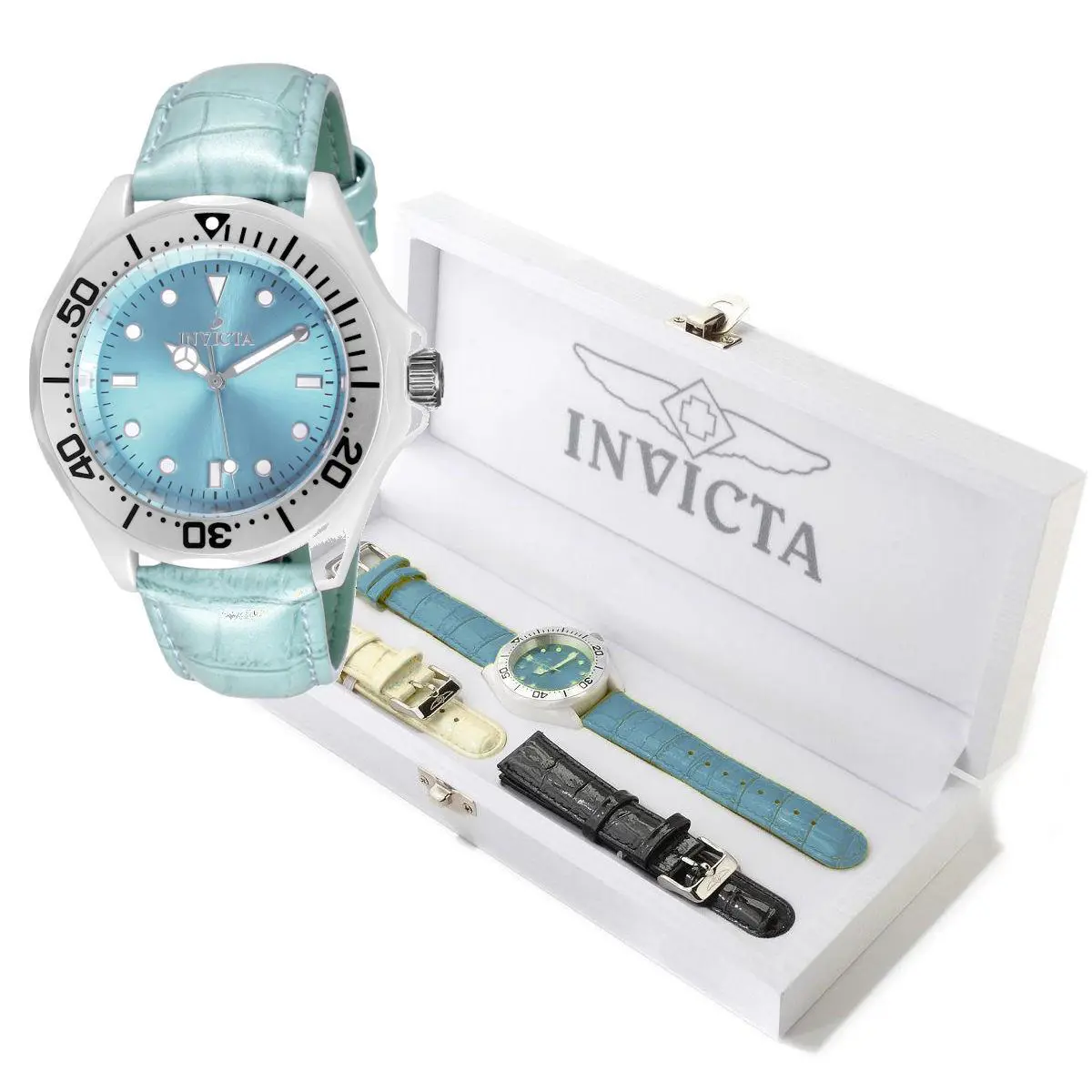 Invicta 11299 Pro Diver Ceramic Interchangeable Leather Strap Womens Watch Set