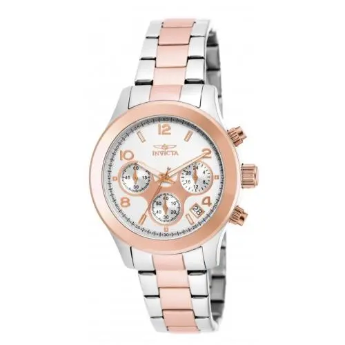 Invicta Angel Chronograph White Dial Two-tone Ladies Watch 19220 - Dial: White, Band: Two-tone (Silver-tone and Rose Gold-tone), Bezel: Silver-tone