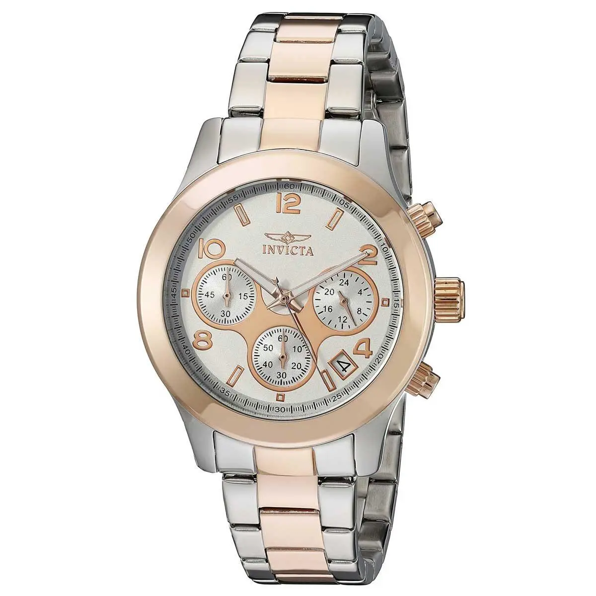 Invicta 19220 Lady`s Angel Silver Dial Chrono Two Tone Steel Watch