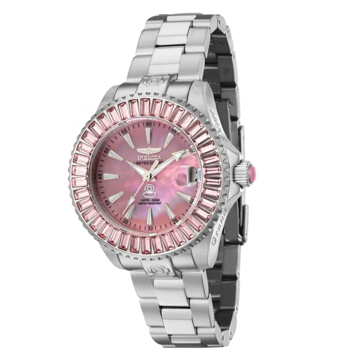 Invicta Pro Diver Automatic Ladies 38mm Low Limited Pink Mop Crystal Watch 44318