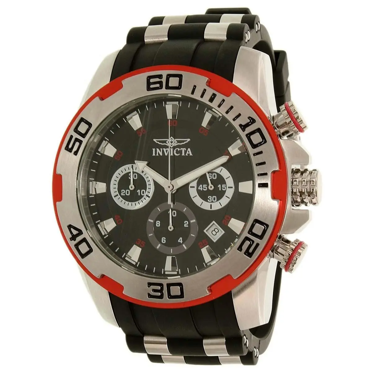 Invicta Men`s Watch Pro Diver Scuba Black Dial Steel and Silicone Strap 22307