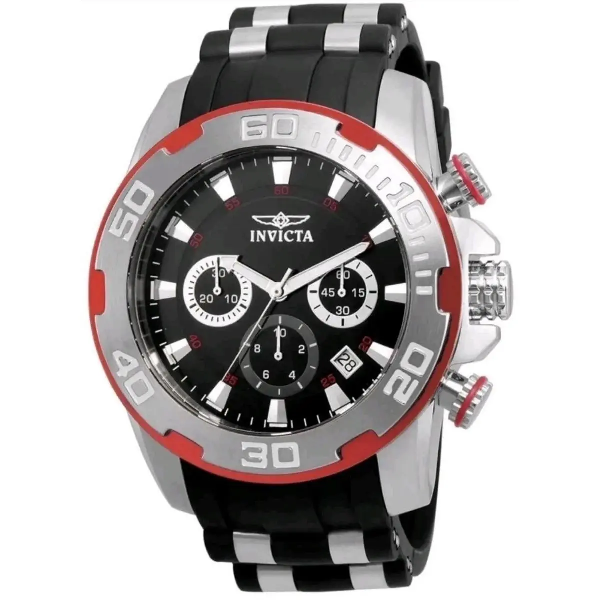 Invicta 22307 Pro Diver Scuba Quartz Watch Black/red/silver Mens Watch