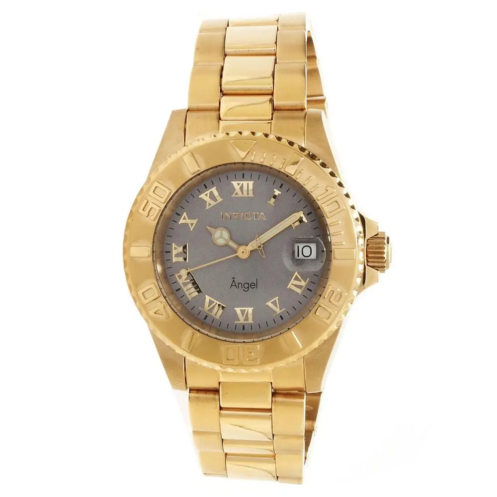 Invicta Women`s Watch Angel Light Grey Dial Yellow Gold Steel Bracelet 14366