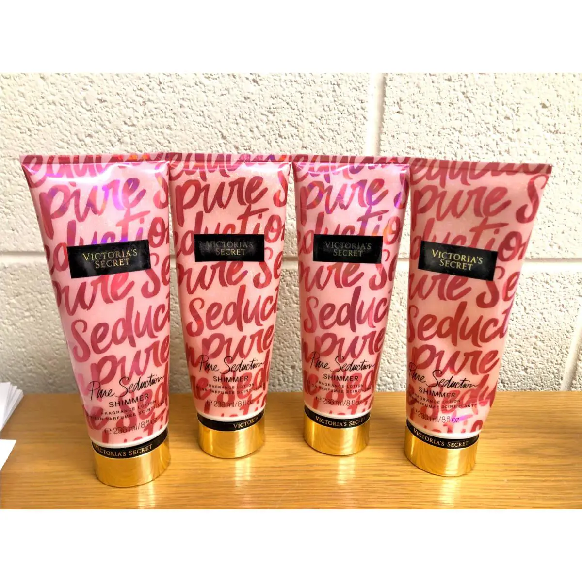 Victoria`s Secret Pure Seduction Shimmer Fragrance Lotion 8oz Qty 4