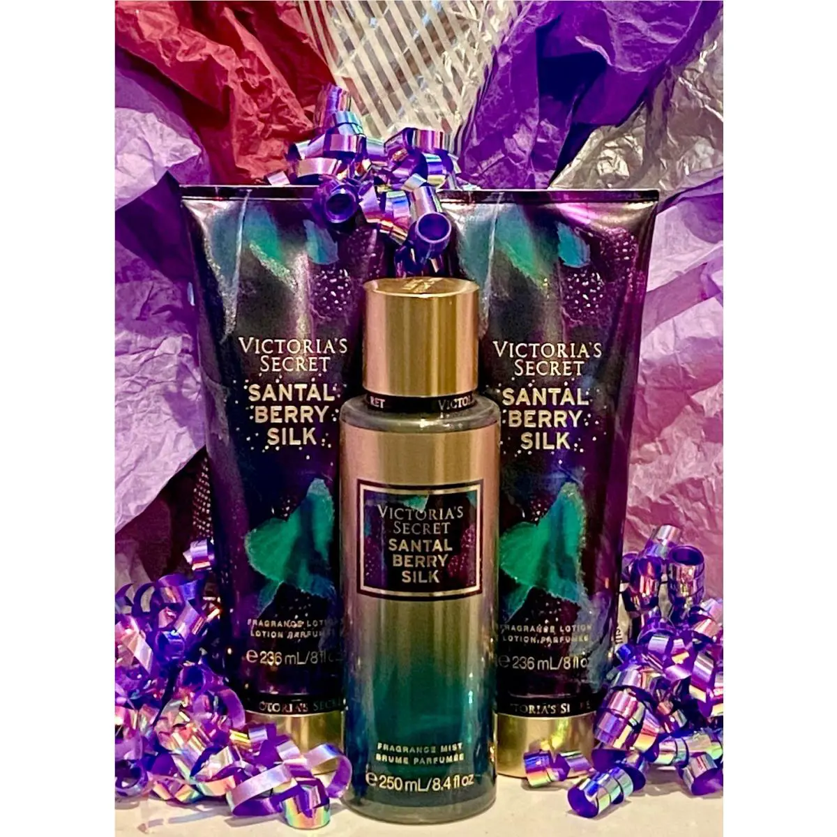 Victoria`s Secret Berry Santal Silk 1 Body Mist 2 Lotions Htf Full Size