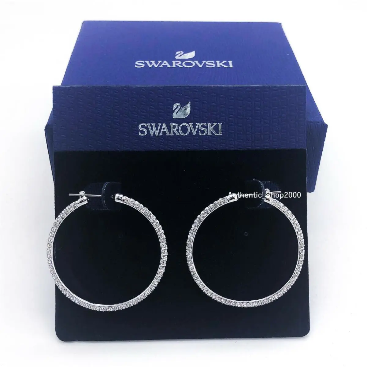 Swarovski Rose Gold Rhodium Sparkle Pave Big Hoop Pierced Earrings