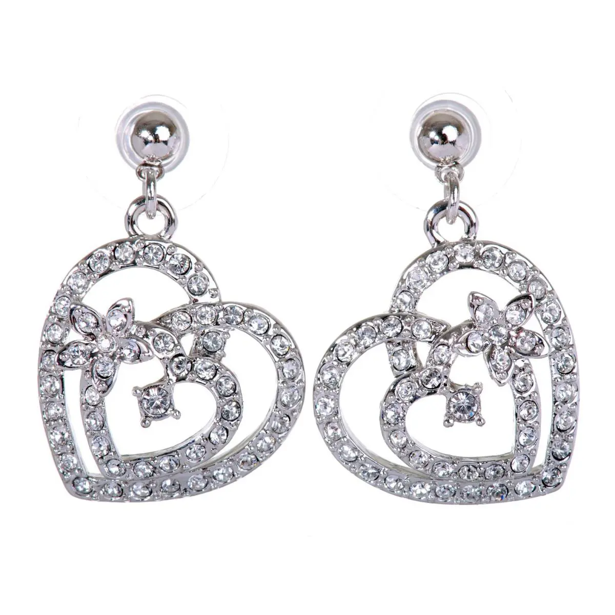 Crystals From Swarovski Heart Pierced Earrings Rhodium Plated 7103t