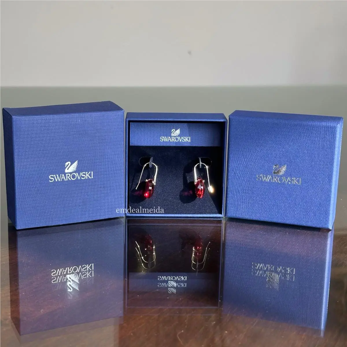 Swarovski Crystal Gold Tone Red Galet Bordeaux Dangle Drop Earrings 5110575