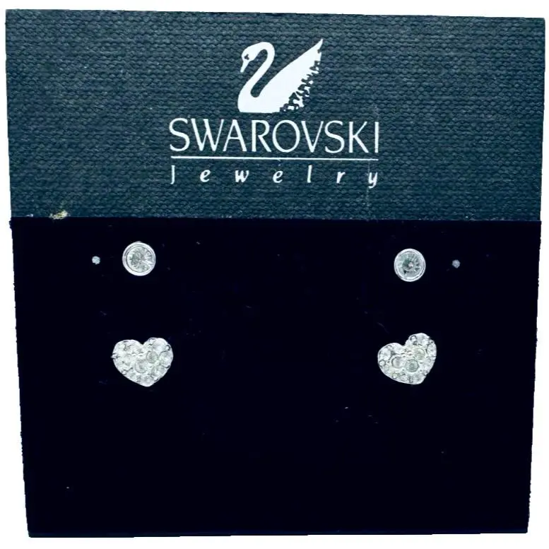 Swarovski Crystal Pavé Heart Round Stud Rhodium Secure Lock Earrings Set of 2