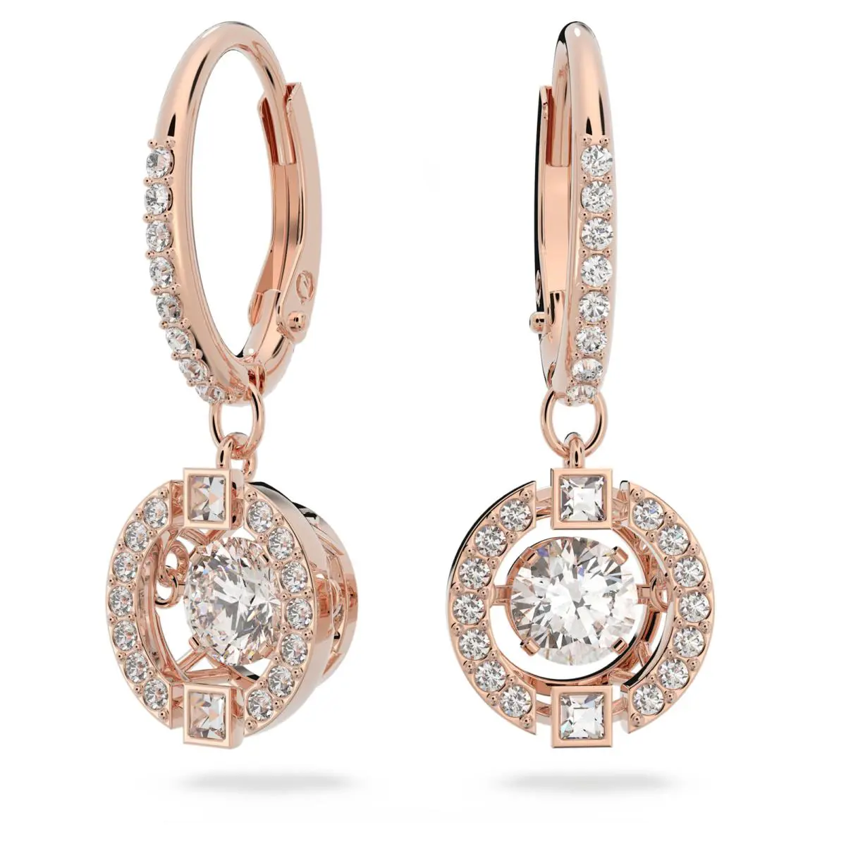 Swarovski Sparkling Dance Drop Earrings Round Cut White Rose Gold-tone Plated