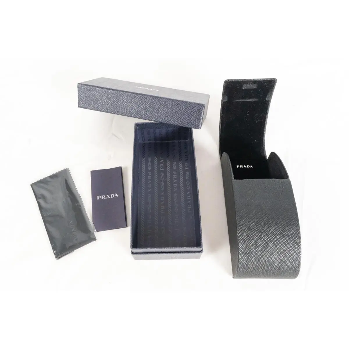 Prada Hard Shell Eye Sun Glass Case Black Prada with Velvet Interior