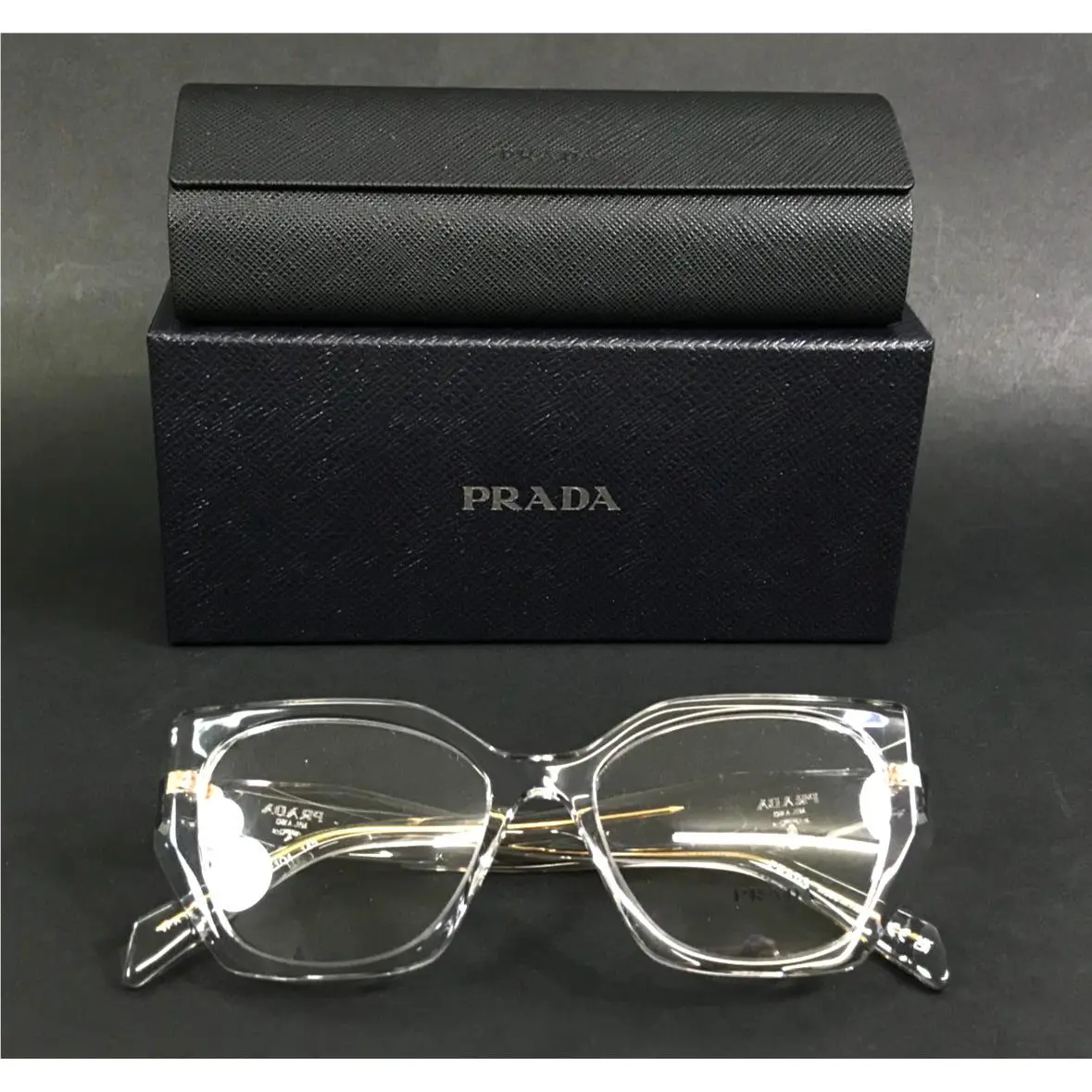 Prada Eyeglasses Frames VPR18W 12R-1O1 Azure Crystal Cat Eye Full Rim 52-17-145