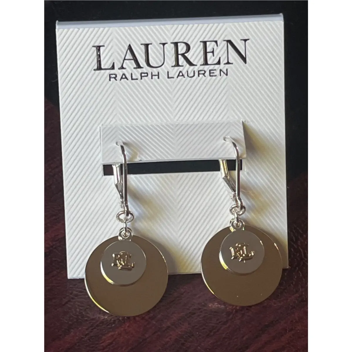 Lauren  Jewelry Select 25+ Necklace Earring Bracelet $35-$98 Earring, Two Tone Logo Disk, Pierced 1.5 ” by Ralph Lauren