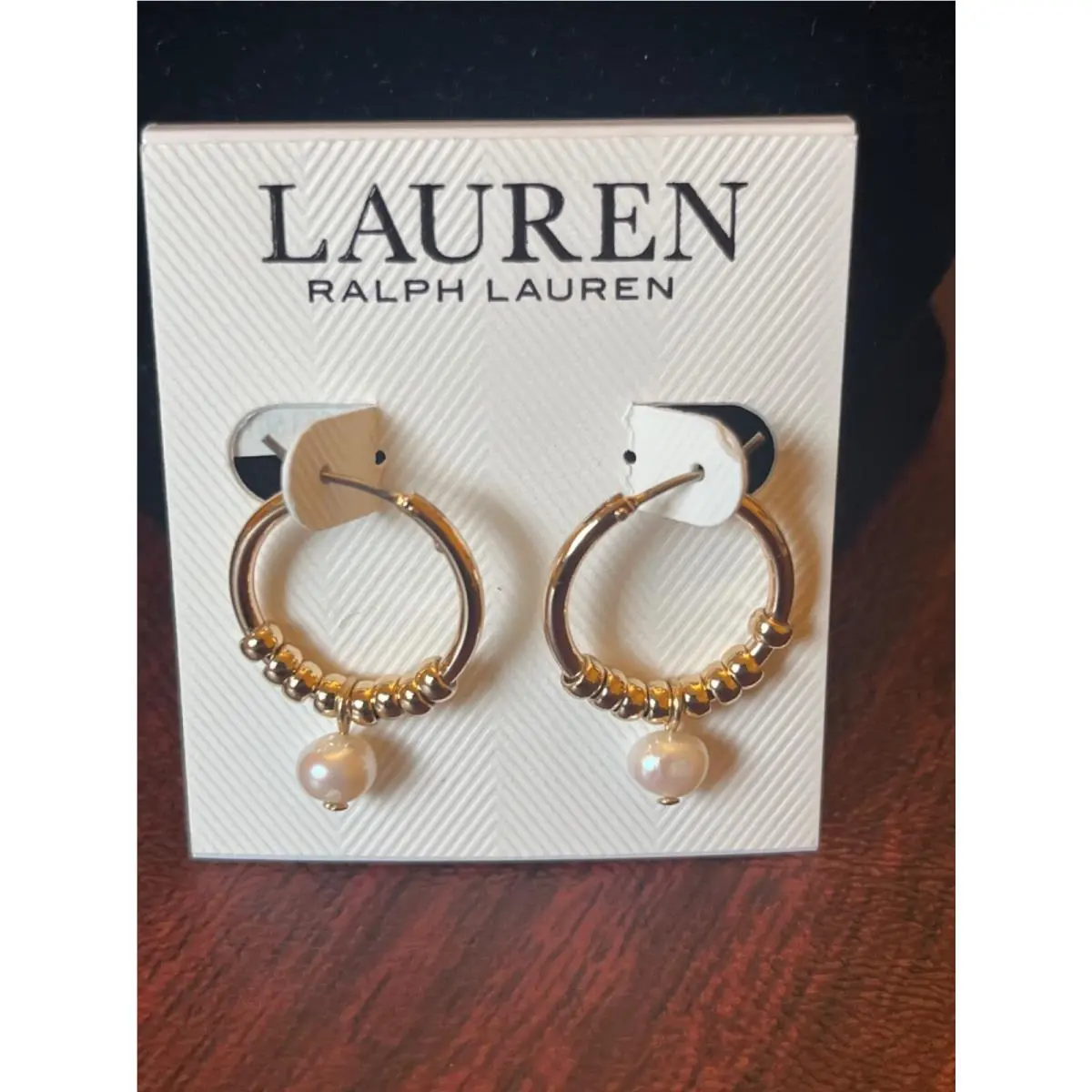 Lauren  Jewelry Select 25+ Necklace Earring Bracelet $35-$98 Earrings, Pearl Charm Hoop, Freshwater, 1 1/8 ” by Ralph Lauren