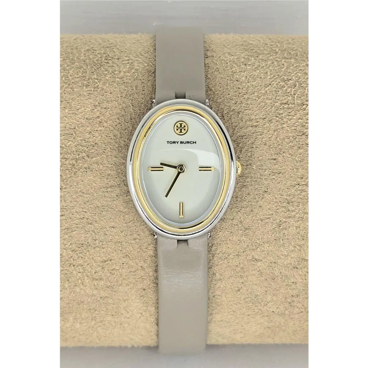 TBW6031 Tory Burch The Oval Gray Leather Strap 22mm Two-tone Women`s Watch
